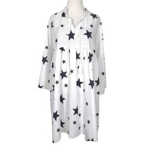Black and White Star Print Flare Sleeve Dress Size Large